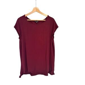 Eileen Fisher System Burgundy Red Stretch Tunic Top Sz Large Preppy Classic USA
